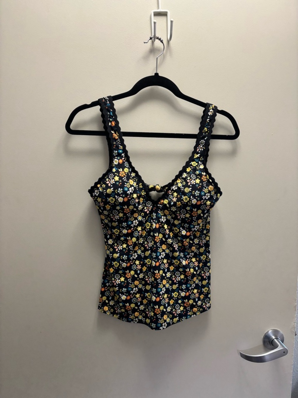 Robin Piccone Black Floral Camisole with Yellow & Blue Accents